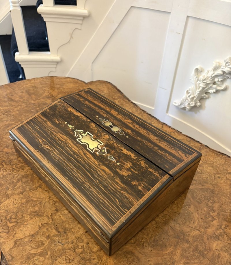 Unusual Antique Victorian Quality Inlaid Coromandel Wood Writing Box - Image 2